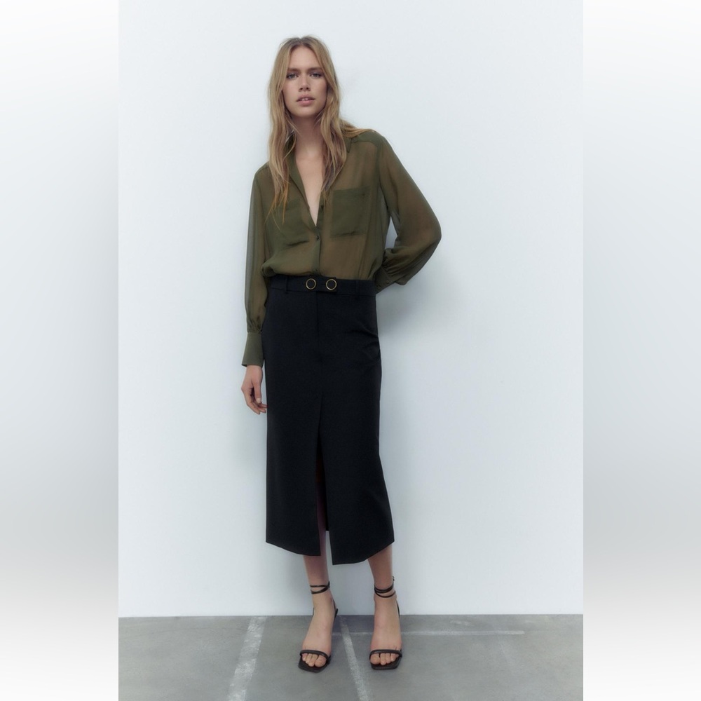 Zara PATCH POCKET SEMI-SHEER SHIRT, Excellent Condition